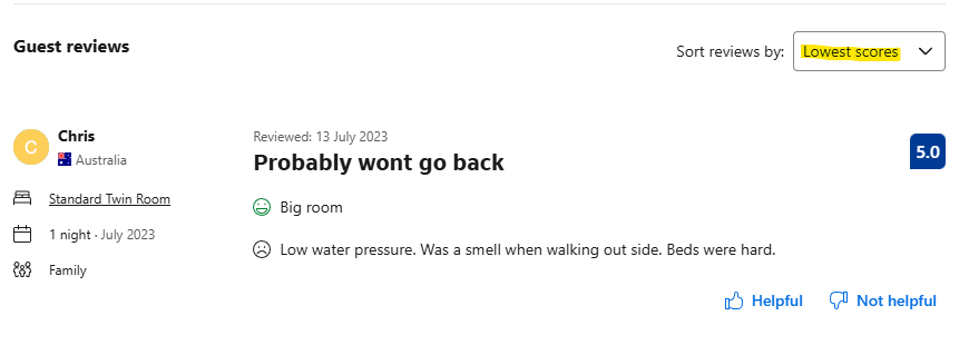 Booking.com Review Rating System Filter