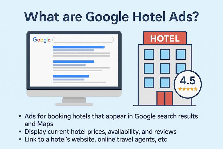 Google Hotel Ads example showing motel rates in search results