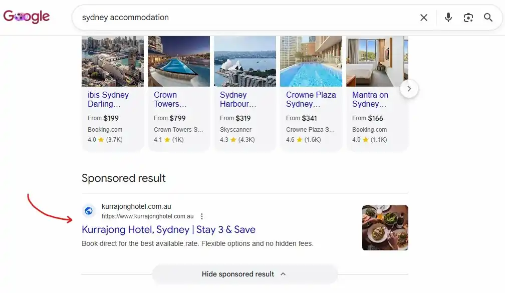 Google Search Ad Example